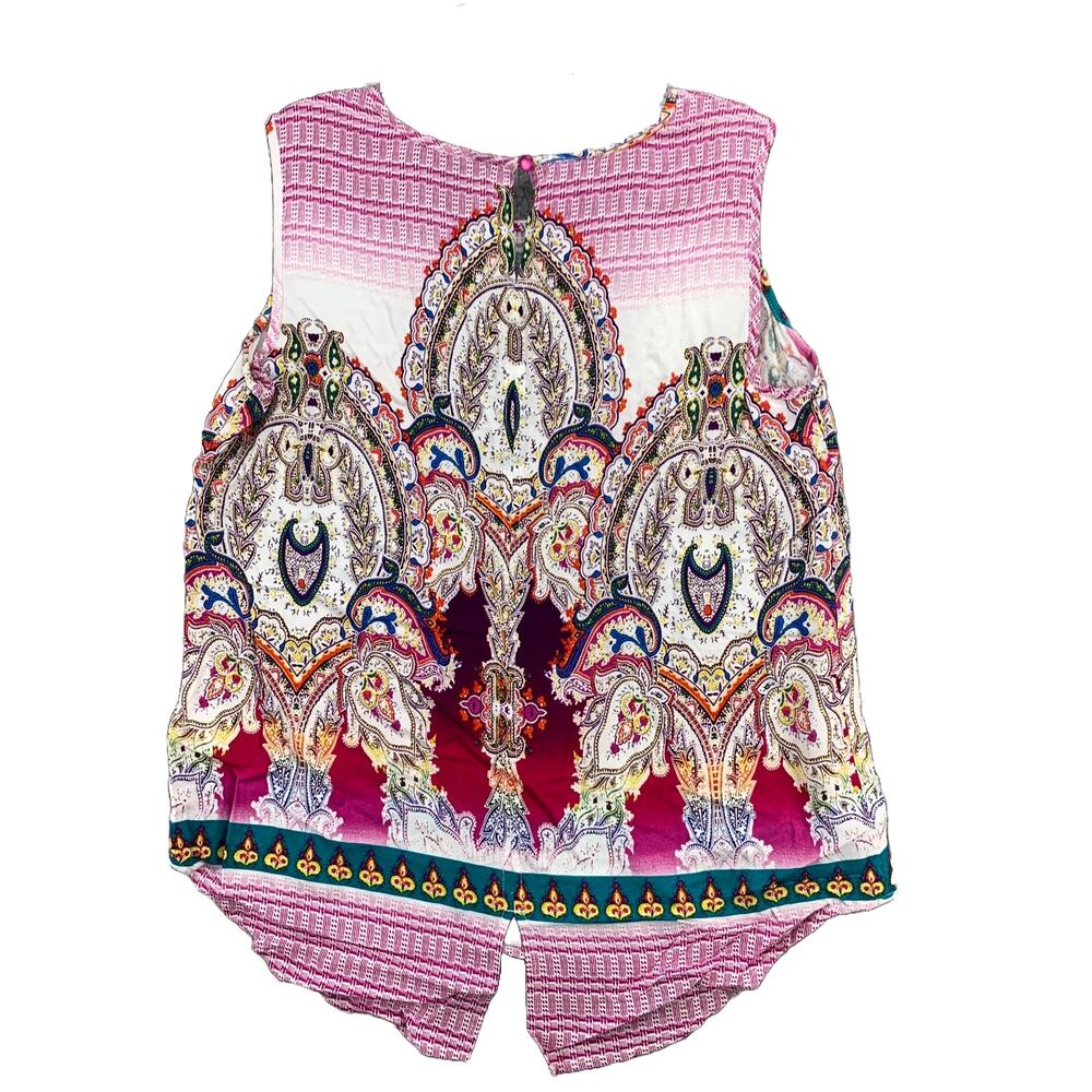 Tribal Womens Sleeveless Printed Blouse Tank Top Size Medium Lightweight Keyhole